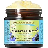 Botanical Beauty BLACK SEED OIL BUTTER 100% Natural Pure Virgin Unrefined Raw for FACE, SKIN, BODY, HAIR, NAILS, DRY SKIN. Organic Black Seed Oil, Shea Nut Butter, Vitamin E, Beeswax. 4 Fl oz 120 ml