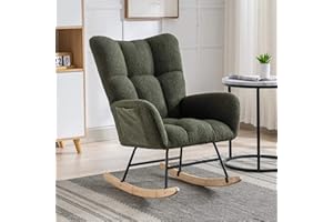 ETCZOYE Nursery Rocking Chair Teddy Upholstered Glider Rocker Rocking Accent Chair with High Backrest Armchair Comfy Side Chair for Living Room, Bedroom, Offices (Dark Green)