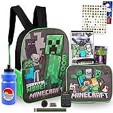 Minecraft Backpack and Lunch Box Set - Bundle of School Supplies with Backpack, Lunch Bag, Water Bottle, Stickers, and More for Kids
