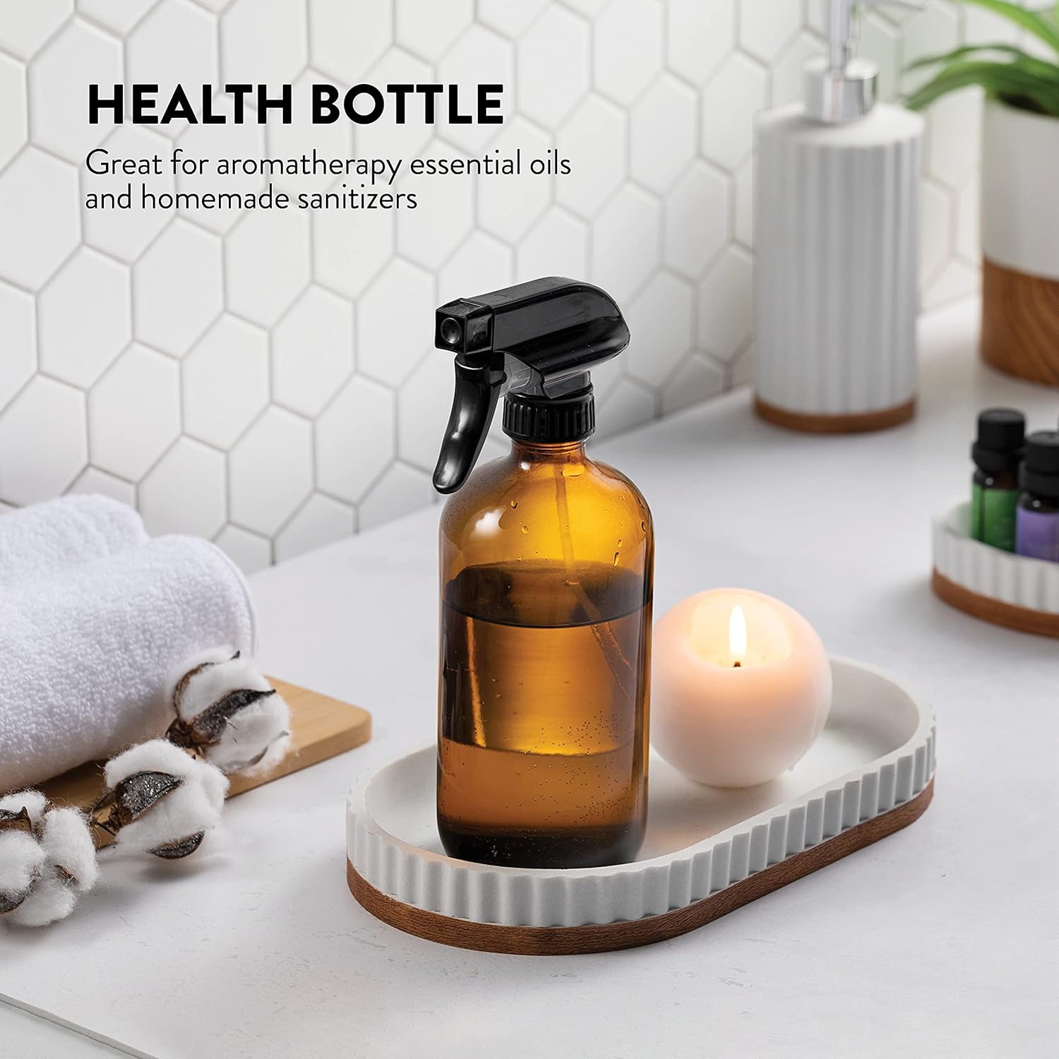 Amber Glass Spray Bottles - 16-Ounce (2-Pack) Refillable Glass Sprayer Container with Durable Leakproof Trigger Sprayer with Mist/Stream/Lock for Cleaning Products, Essential Oils, Aromatherapy, Water : Beauty