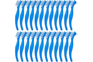AFFBEI 24 Pcs Denture Brush Set for False Teeth, Double Sided Denture Toothbrushes with Hard/Soft Double Bristle and Ergonomic Anti-Slip Handle, Denture Cleaner Brush for Adults