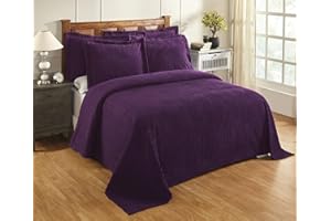 Better Trends Chenille Bedspreads Queen, Jullian Collection Bold Stripes Design in Plum - Super Soft, Lightweight Bedspreads, 100% Cotton Tufted Cotton Bedspreads & Bedding