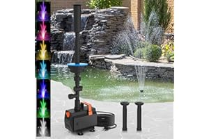 AquaMiracle Pond Fountain Pump with Automatic Colorful LED for Outdoor Ponds 200-600 Gal, 600GPH Submersible Water Pump for Fountain, Pond, Garden, Water Feature, Bird Baths
