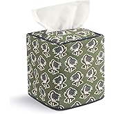 Mimorou Green Fabric Tissue Box Cover - Floral Print Tissue Box & Decorative Square Napkin Holder Handmade Cotton for Home Bedroom Vanity Countertop Night Stands Office