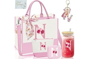 AiHeart Birthday Gift for Women,Initial Canvas Tote Bag,Initial Gifts for Women,16oz Initial Glass Cup,Initial Makeup Bag,Jew