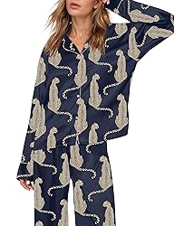 SHESHOW Women Satin Pjs Sets Long Sleeve Button Up