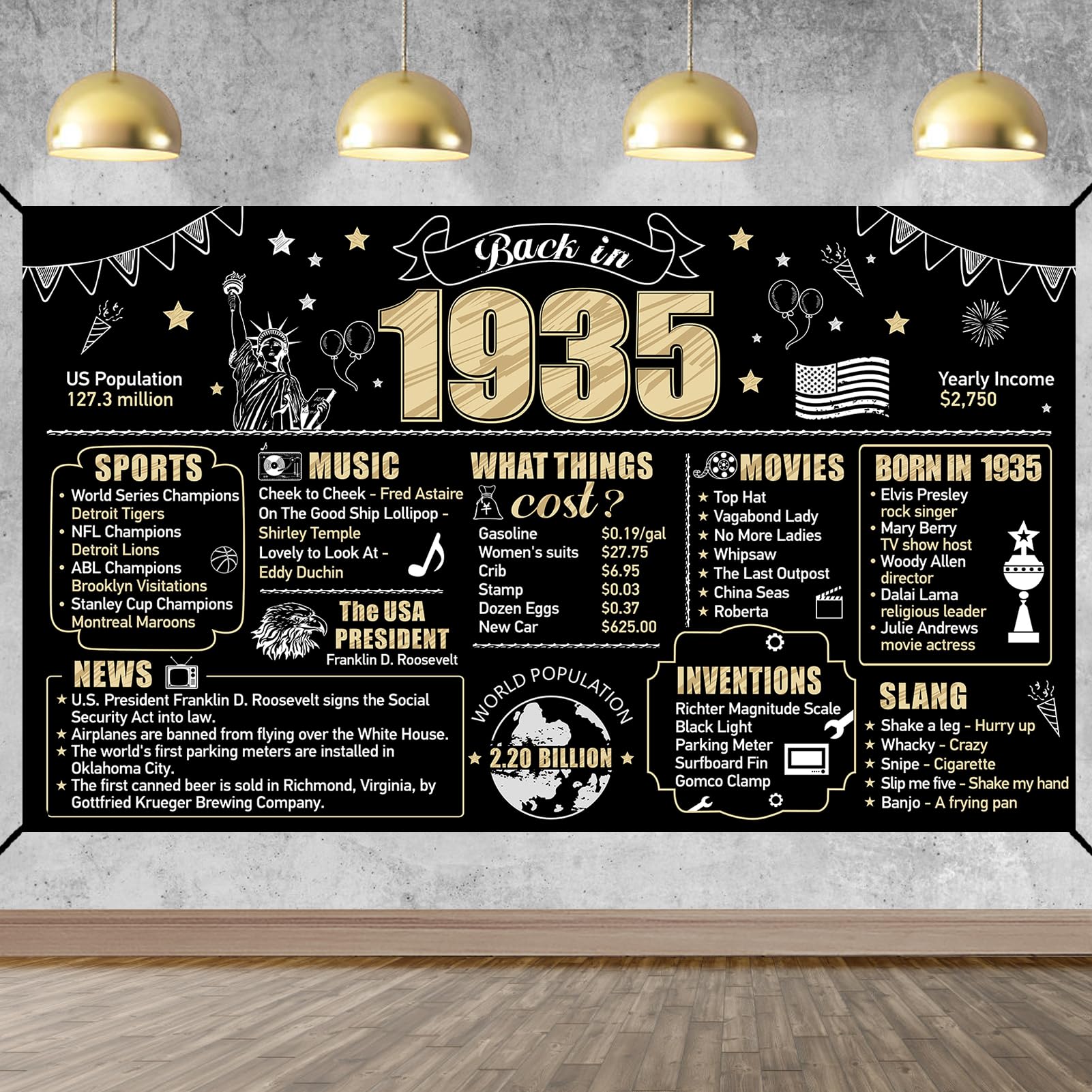 Large 90th Birthday Banner Backdrop Decorations for