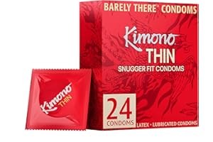 Kimono Thin Condoms Pack of 24 - Snug Fit for Performance-enhancing Feeling, Natural Latex Condoms, Vegan-Friendly, No Latex 