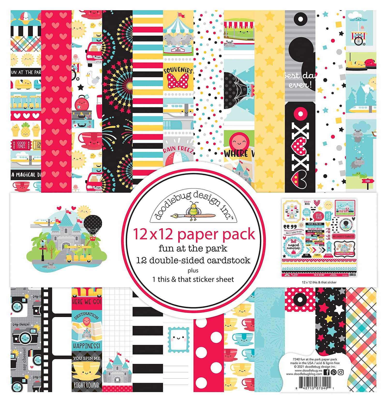 Doodlebug Double-Sided Paper Pack 12"X12" 12/Pkg-Fun at The Park