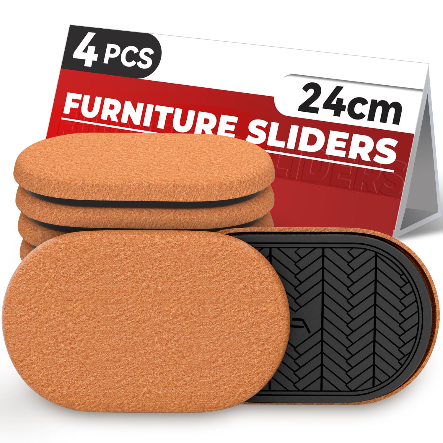 4 PCS Oval Felt Furniture Sliders for Hardwood Floors 24cm x 14.5cm Reusable Furniture Slider with Extra Thick Design - Heavy-Duty Furniture Movers - Felt Sliders Effortless Moving