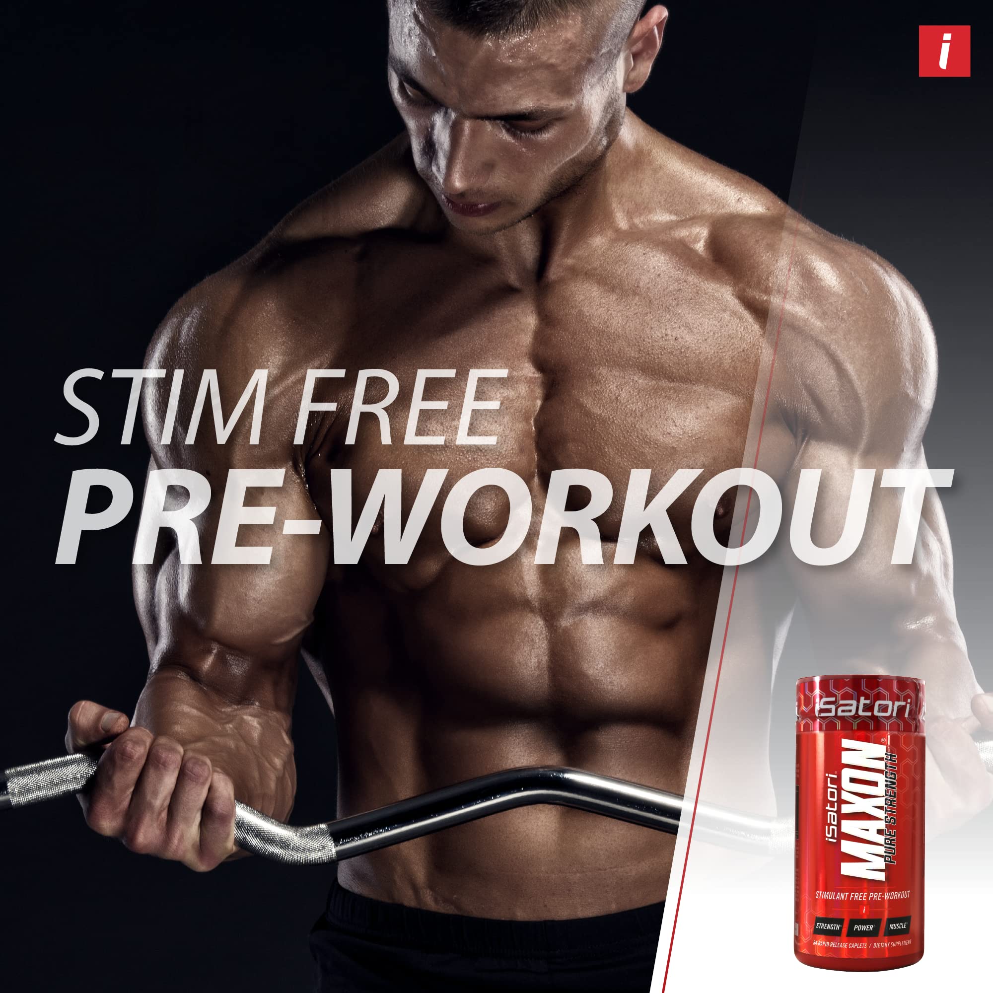 iSatori Maxon Stim Free Pre Workout Tablets, Pure Strength & Performance Formula with Kre-Alkalyn Creatine, Fenugreek, Agmapure & elevATP, Caffeine Free Pre Workout for Men, 84 Tablets