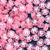 Sunrica 1600Pcs Pink Acrylic Round Letter Beads for Friendship Bracelet DIY 4X7mm Transparent Alphabet Beads