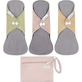 Langsprit Cotton Reusable Period Pads for Women, Washable Pads Menstrual, Regular Absorbency Cotton Cloth Menstrual Pads 3pcs Set with Mini Wet Bag, Suitable for Menstrual Period
