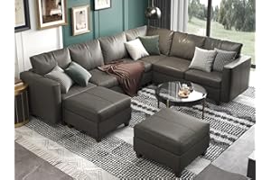 EASE MOOSE Modular Sectional Sofa with Storage, U Shaped Sectional Faux Leather Sectional Couch Large Sectional Sofa, Grey