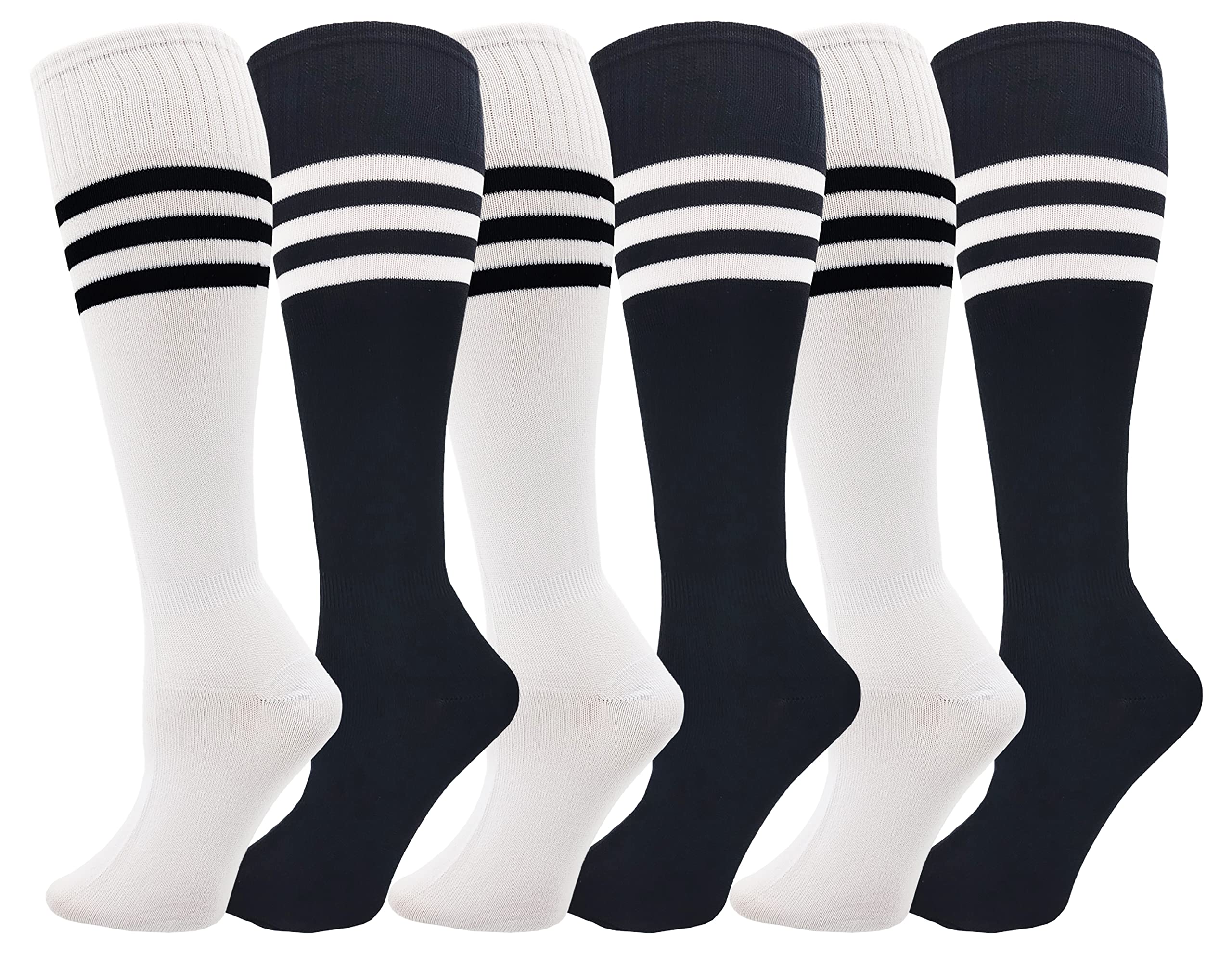 WinterlaceKids Soccer Socks 6-Pair Youth Knee High Striped Athletic Boys Girls Sports Softball Baseball Pack