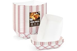ZORRITA 100 Pack Paper Food Trays - 3 Lb Disposable Nacho Trays, Red & White Checkered Paper Food Boats Taco Holders Party Serving Baskets for Hot Dogs Snacks Tacos Fries