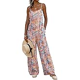 Dokotoo Women's Causal One Piece Sleeveless Jumpsuits Floral Boho Overalls Wide Leg Rompers Pants with Pockets