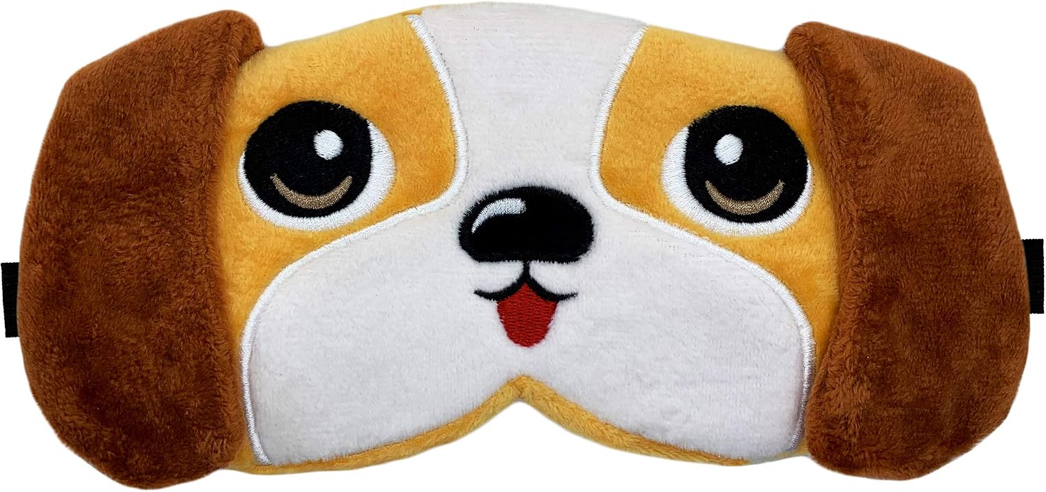 Fluffy Animal Eye Mask for Sleeping - (Beagle) Adjustable Strap Sleep Mask