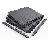 Norsk Reversible 3/4" EVA Foam Gym Floor Tiles, Gray/Black, 4-Pack | 24" x 24" interlocking tiles include 8 trim pieces and cover 16 sq. ft. for home gym flooring