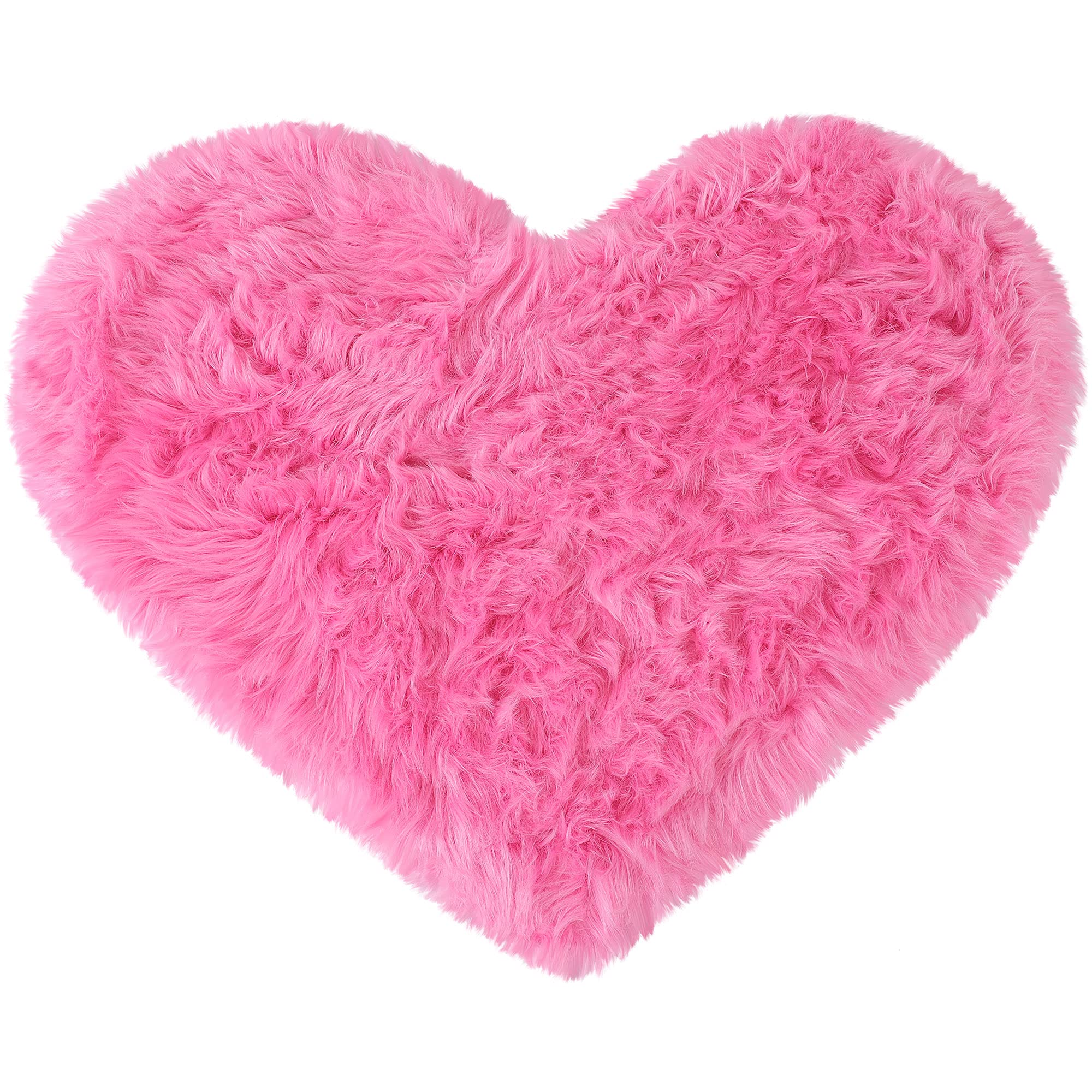 sourcing map Faux Fur Sheepskin Area Rugs, Heart Shaped Shaggy Fluffy Rug for Sofa Living Room Bedroom Floor - Soft Deep Pile Plush Carpet Non Slip, 70 x 90cm/2.3x3ft Rose Red