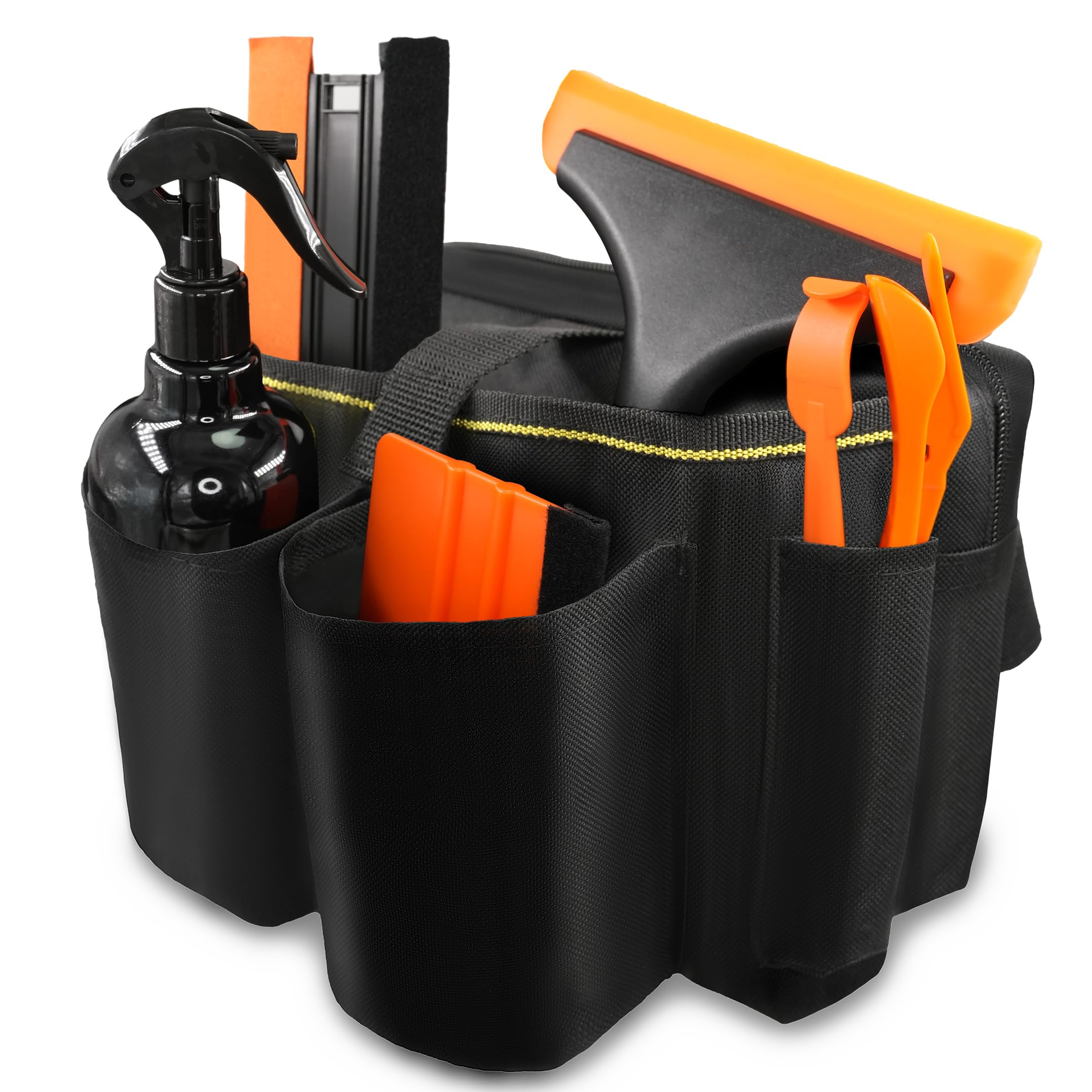 Tool Belt Pouch for Electricians Plumbers Tradesmen, Vinyl Wrap, Waterproof Oxford Utility Waist Bag with Zipper Closure, 6 Pocket Adjustable Belt for DIY Repair Maintenance Work