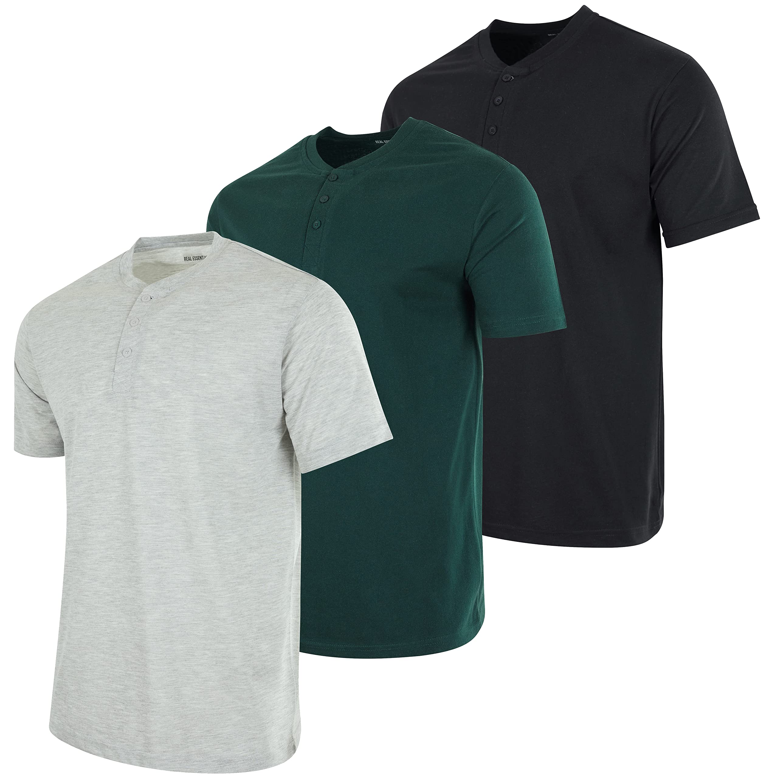 Photo 1 of ** ONLY 2**
Real Essentials 3 Pack: Men's Cotton Short & Long Sleeve Henley T-Shirt Performance Activewear (Available in Big & Tall)-Set 7,M