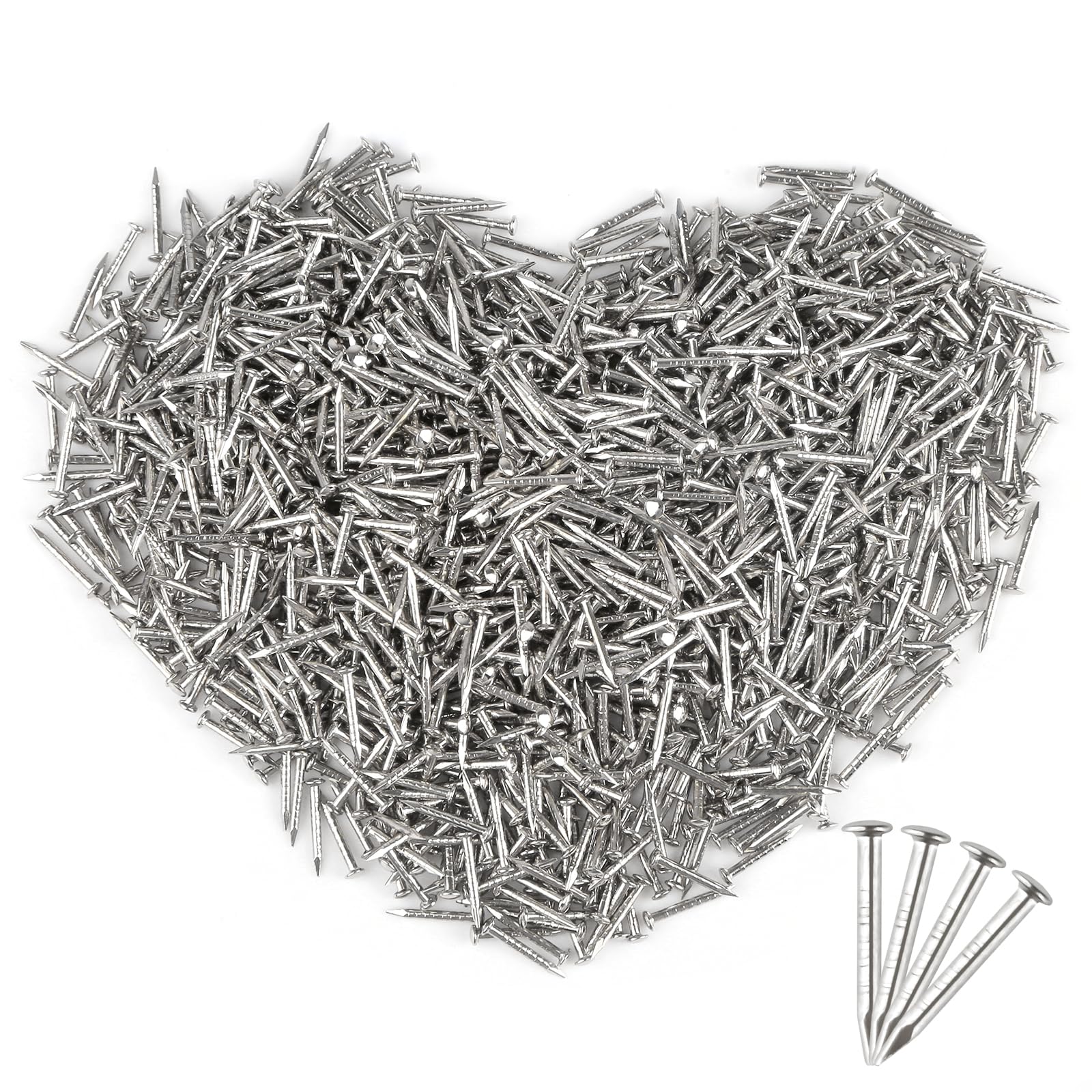 Golden Nails Round Head, Pack of 1500 Small Golden Nails, 1 x 10 mm Brass Coated Nails, Round Head, Small Wooden Nails for DIY Crafts, Furniture Fixing (Silver)