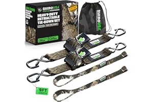 Rhino USA x Realtree Retractable Ratchet Straps (2PK) 2"x 9' (1,209lb Break Strength)- Heavy Duty Auto Self Retracting Tie Do