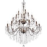 Wellmet Black Chandelier Light Fixture, Luxury Maria Theresa Crystal Chandeliers for High Ceiling Foyer, 24 Lights Hanging Pe