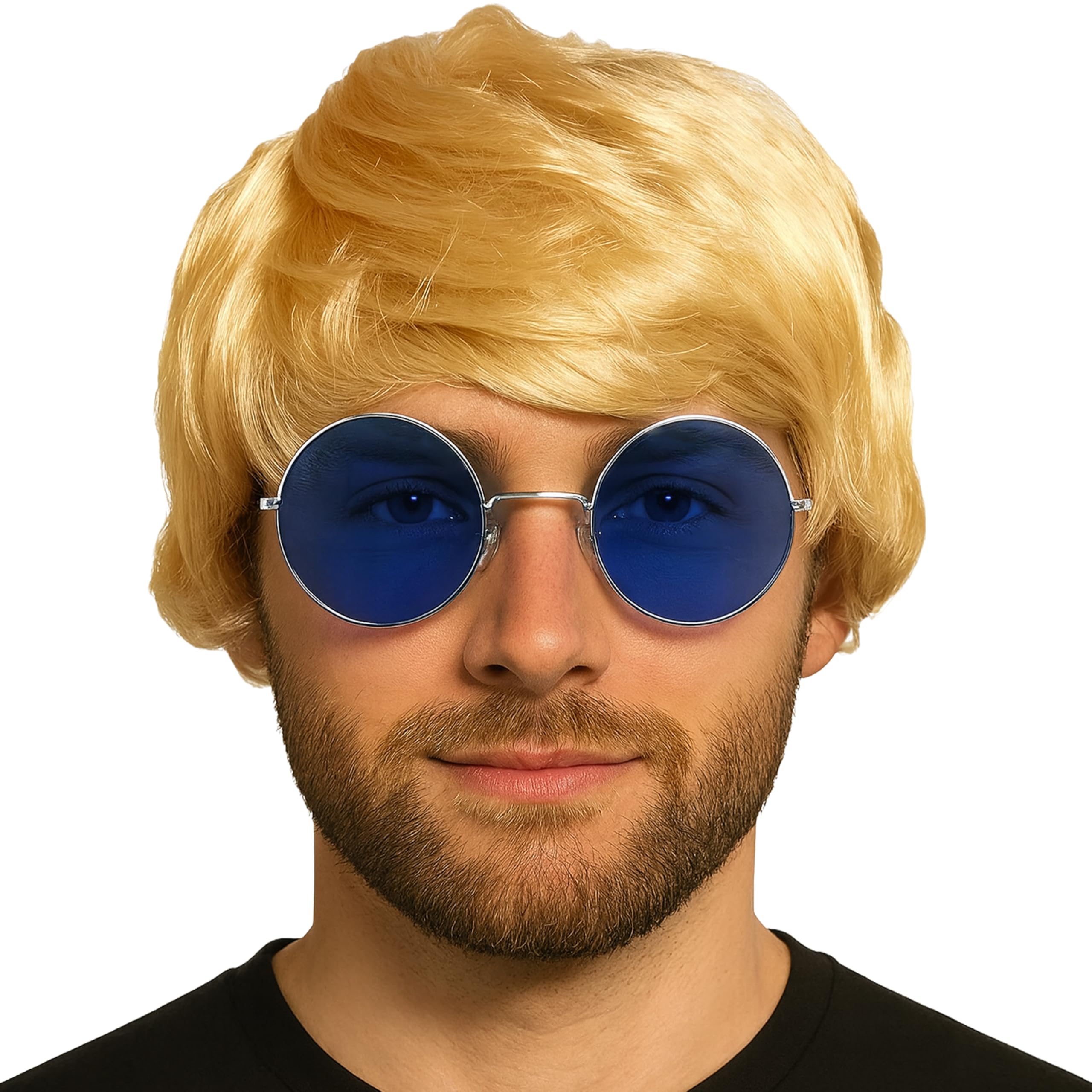 Mens Blonde Boyband Wig with Fringe Fancy Dress Accessories - Short Blonde Wig Men Hair Accessory for Britpop Party 60s 70s and 80s Fancy Dress Adult - Synthetic Short Hair as Halloween Accessories โ image 1