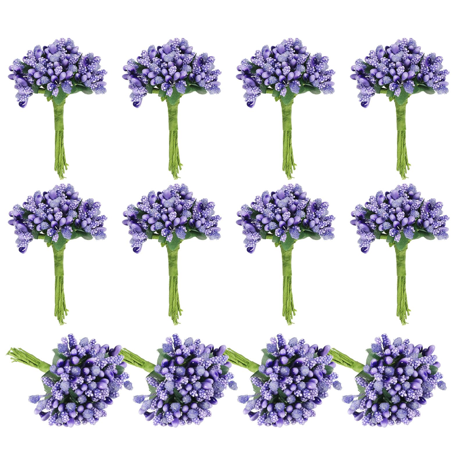 PATIKIL Mini Artificial Pip Berry Picks Bunch, 144Pcs Fruit Flower Stamens for Craft DIY Wreaths Wedding Floral Arrangements Decoration, Purple