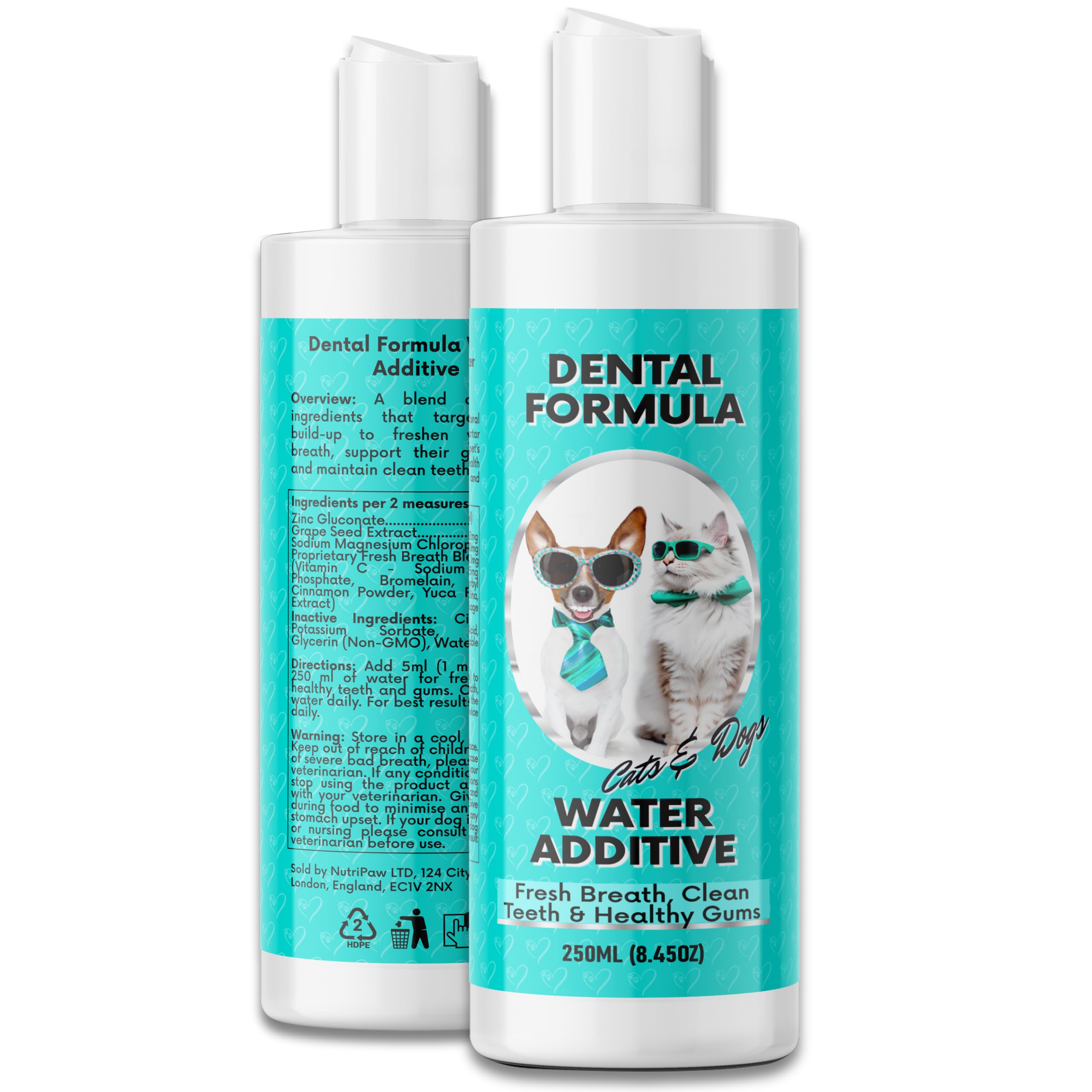 NutriPaw Dental Formula Water Additive For Dogs & Cats - Clean Teeth, Healthy Gums & Fresh Breath - Manage Plaque & Tartar Build-Up - Fuss-Free - No Brushing Needed - Cat/Dog Mouthwash & Oral Health