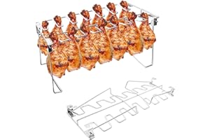BaokiTook 2 Packs Grill Rack, Chicken Leg and Wing Rack, 14 Slots Chicken Drumsticks Holder, Stainless Steel Roaster Stand for Smoker Grill, Oven, BBQ Accessories