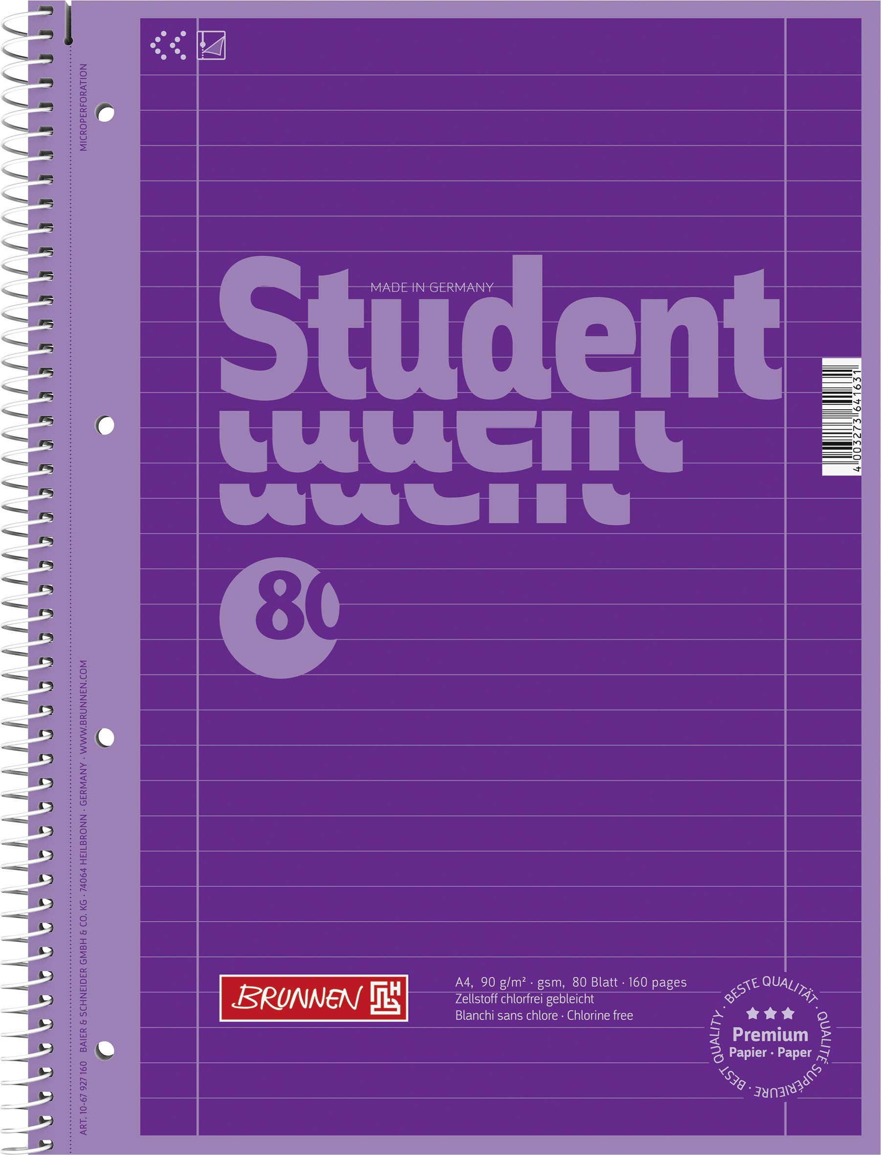 "Brunnen 1067927160 Student Colour Code Notepad A4 Lined Line Style 27 90 g/m² 80 Sheets Violet