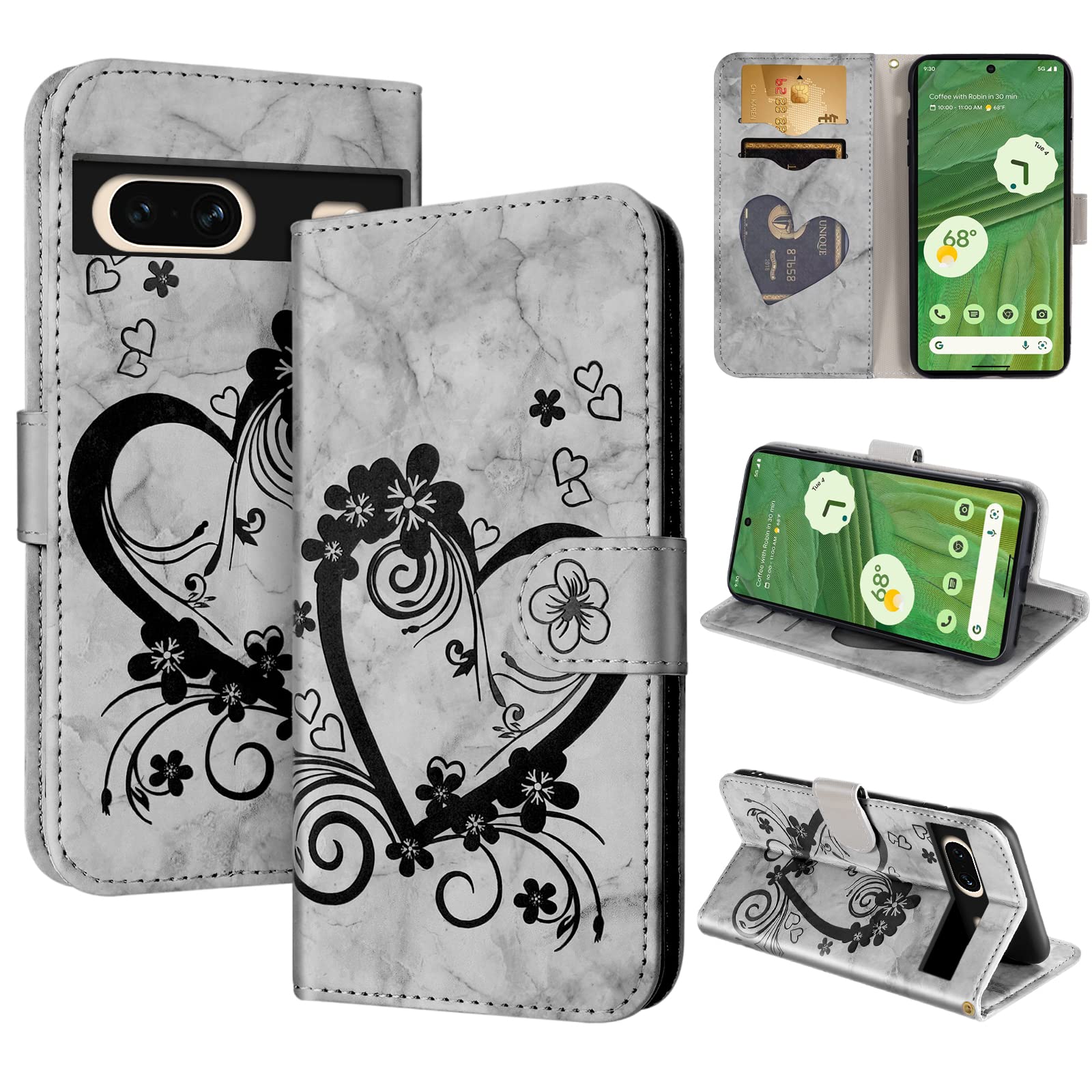 CASAFUNY Case for Google Pixel 7, Premium Leather Wallet Case Magnetic Flip Phone Case Shockproof Cover with Card Holder Kickstand for Google Pixel 7, Black — image 1