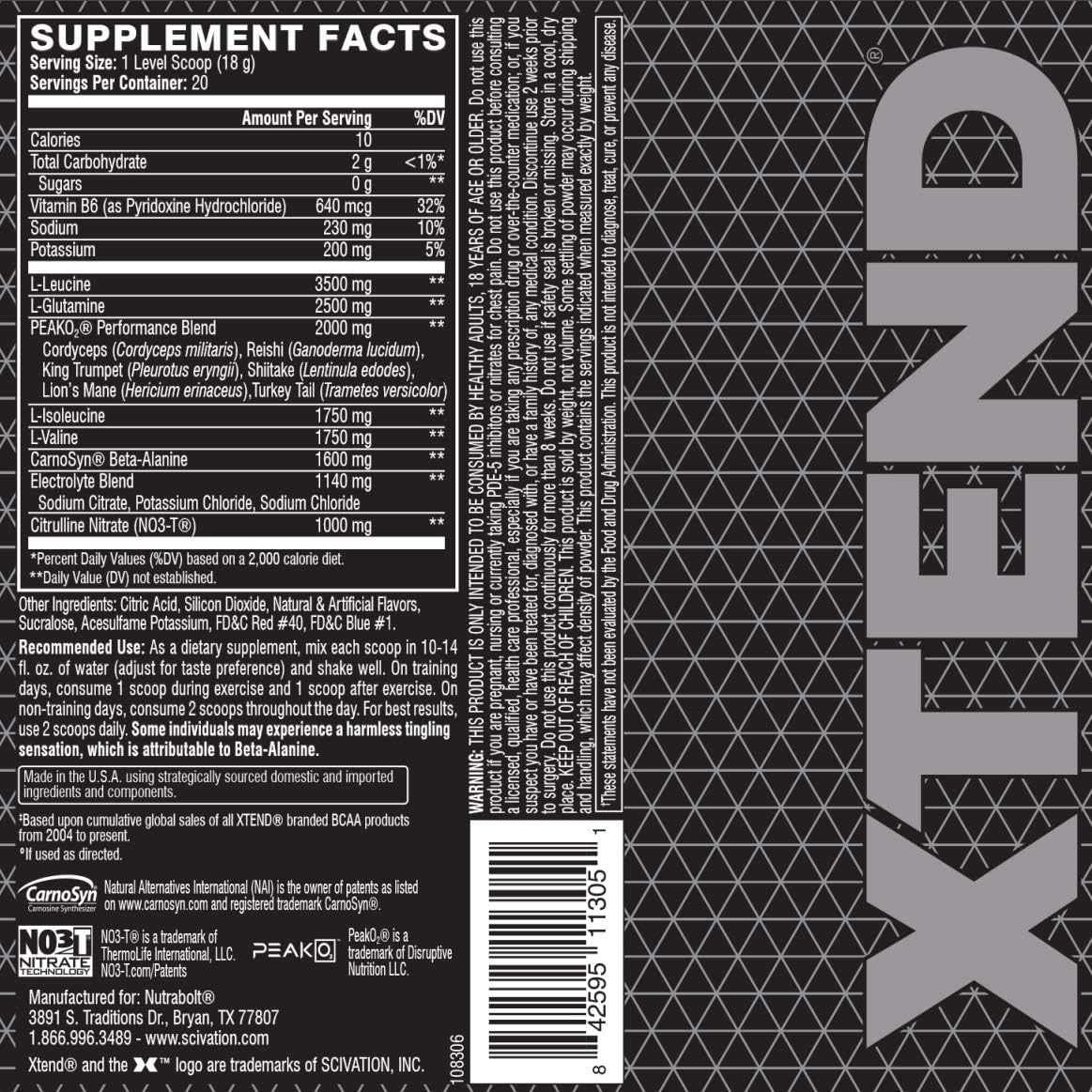 Xtend Elite Bcaa Powder Black Cherry Sugar Free Pre, Post or Intra Workout Muscle Recovery