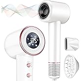 Rudd Hair Dryer with Diffuser, High Speed Hair Dryer with Display, Fast Drying Blow Dryer with 160000 RPM Brushless Motor, 500 Million Negative Inoic, Low Noise, White