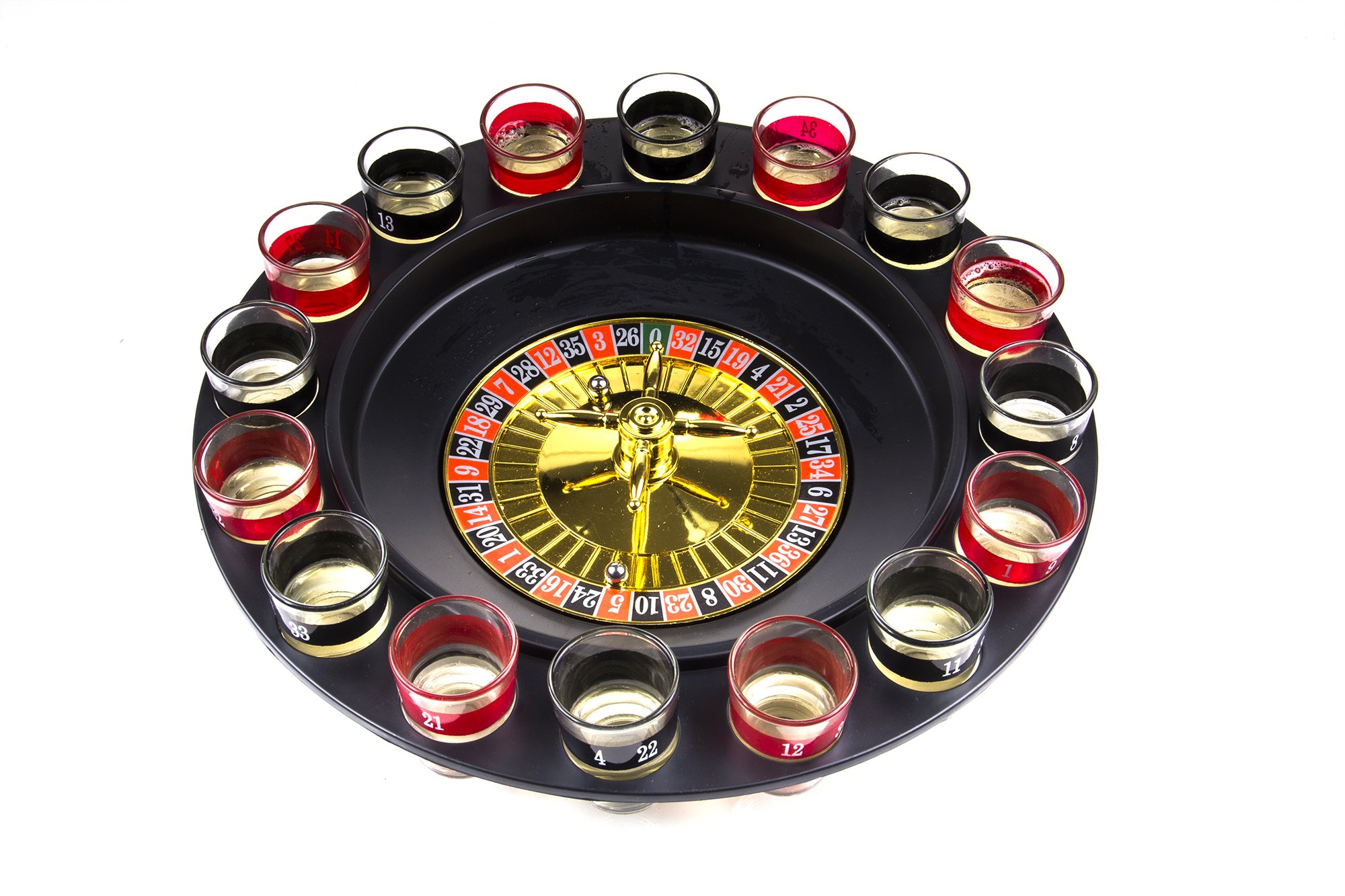 Shot Glass Roulette - Drinking Game Set (2 Balls and 16 Glasses)