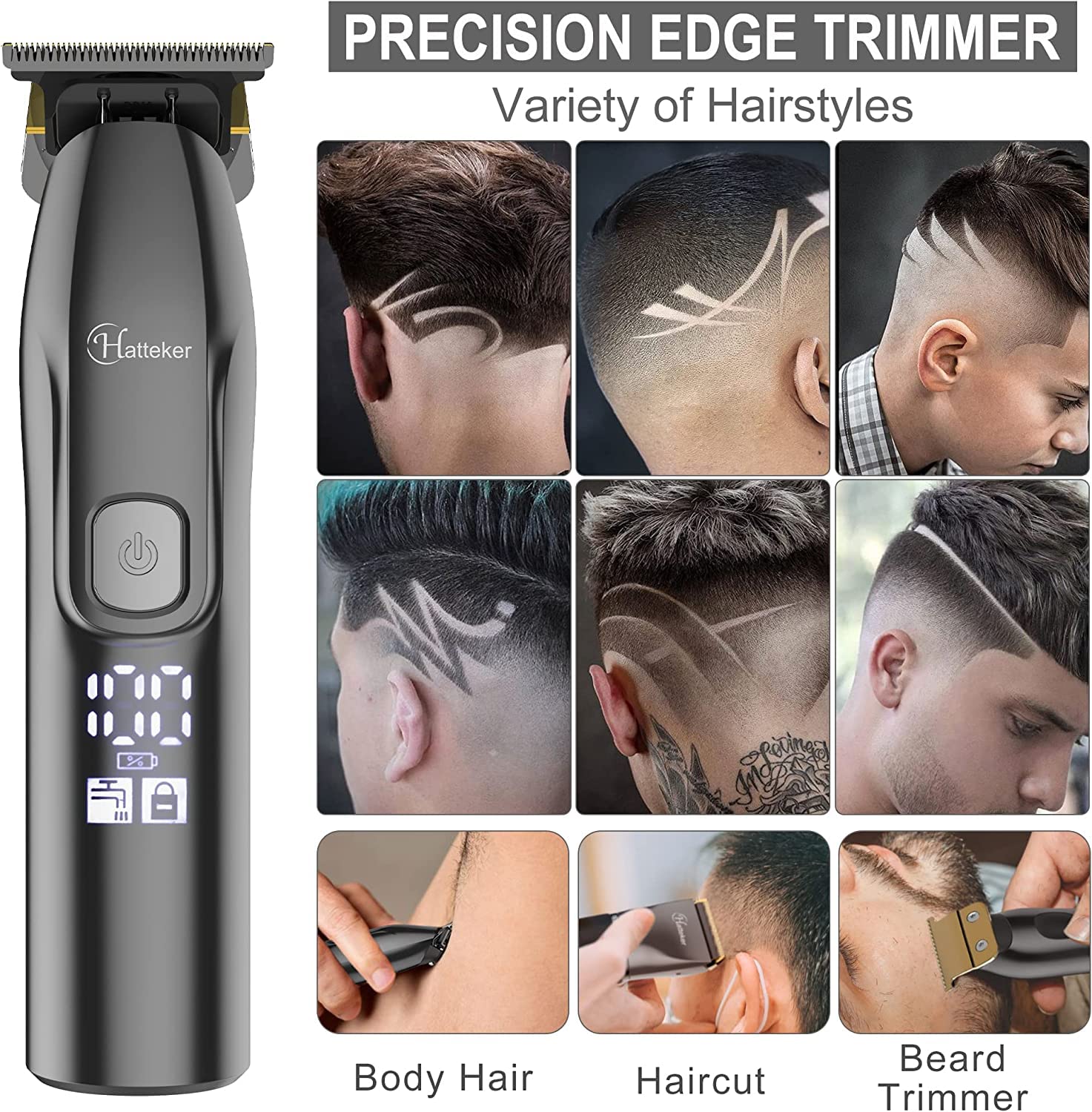 Hatteker Profi Haarschneidemaschine Set Haarschneider Pflegesets Barttrimmer Bartschneider Herren T-förmiger Trimmerkopf T-blade Trimmer Präzisionstrimmer IPX7 Wasserdicht 5