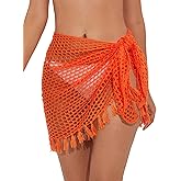 Lecieldusoir Women's Sarong Crochet Sarong Cover Up Short Bathing Suit Wrap Skirt with Tassels