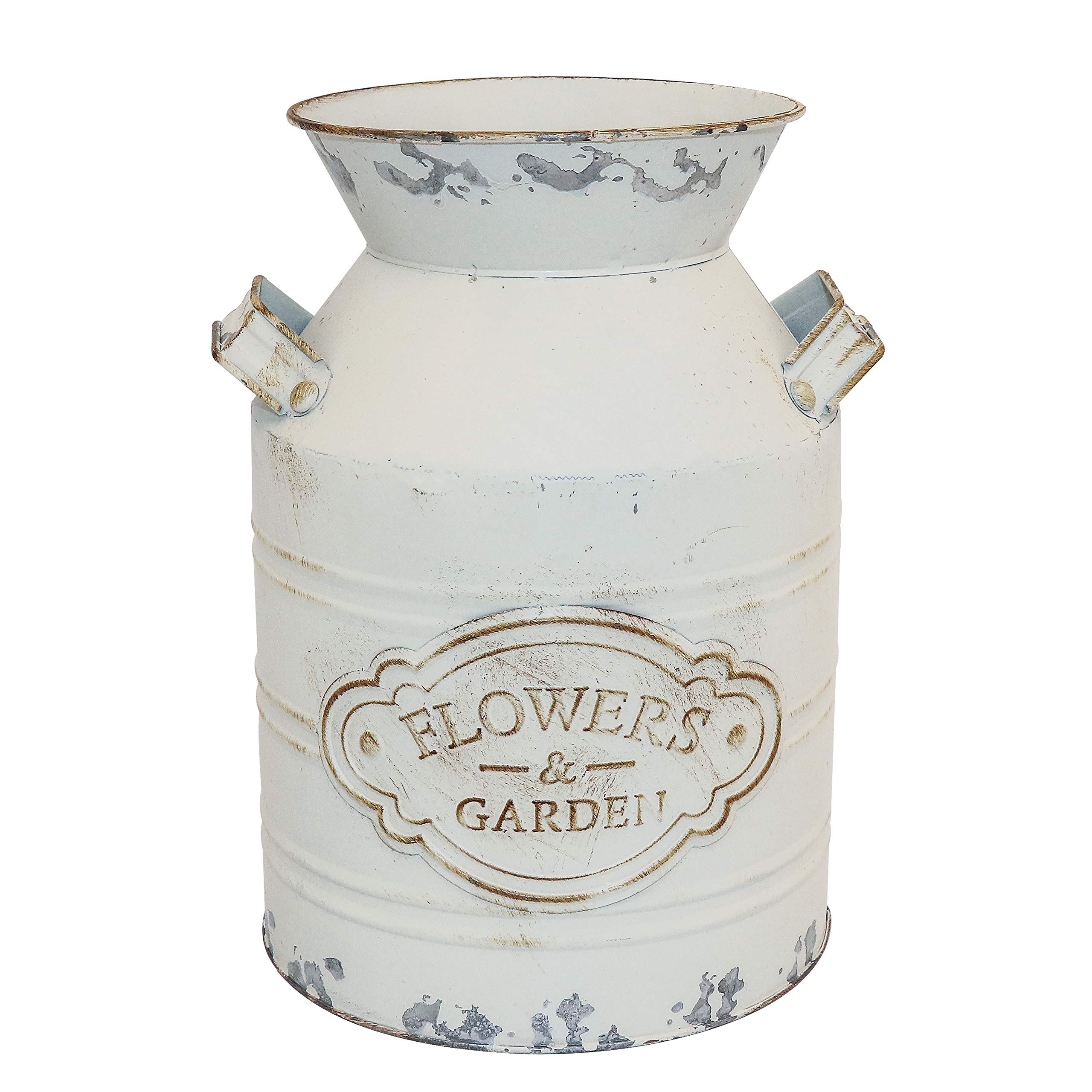 Fovasen Rustic Galvanized Milk Can Jug Vase,Metal Shabby Chic Vase Primitive French Country Style Farmhouse Vase Decorative Flower Holder for Living Room, Bedroom, Kitchen - 8.5"