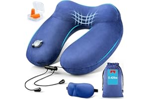 urophylla Inflatable Travel Neck Pillow for Airplanes, Super Soft Velvet Neck Support, Adjustable Firmness, Blow Up Plane Pillow for Long Flights, Road Trips, Travel Essentials with Eye Mask, Earplug
