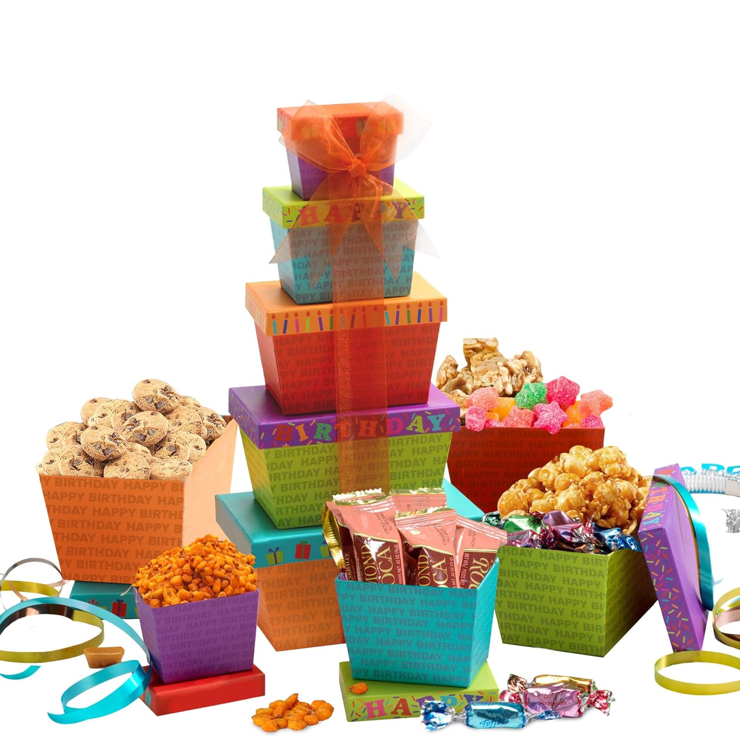 Broadway Basketeers Happy Birthday Celebration Gift Tower : Grocery & Gourmet Food