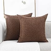 Jepeak 18x18 Inch Burlap Linen Throw Pillow Covers, Pack of 2 Decorative Farmhouse Rustic Neutral Pillow Cases Square Durable Cushion Cover for Sofa Couch Bed Home Decor, Dark Brown