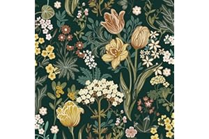Lativo Floral Peel and Stick Wallpaper Vintage Floral Contact Paper for Cabinets Drawers Liner Boho Wallpaper Dark Green Leaf Flower Removable Self Adhesive Wallpaper for Bathroom Bedroom 17.3"X 78.7"
