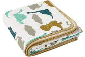 ZPECC Muslin Baby Blanket Thicker, 30x40 Organic Cotton Newborn Receiving Quilt Hypoallergenic for Baby Essentials Swaddle Crib Stroller, Dinosaur