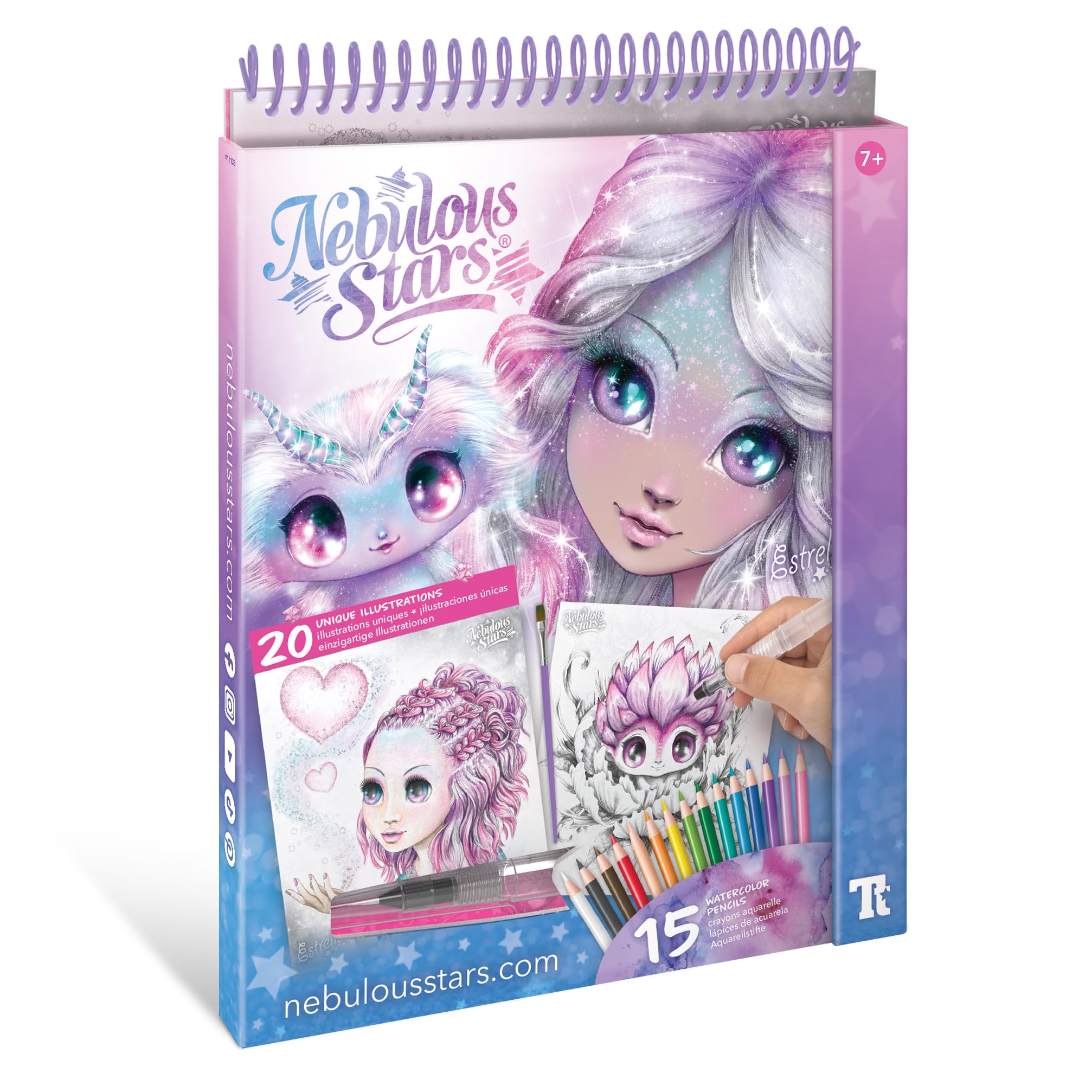 Nebulous Stars Ensemble d'aquarelle avec Estrelia - 20 illustrations uniques, 15 crayons watercolours, pinceau rechargeable and outils artistiques pour enfants à partir de 7 ans