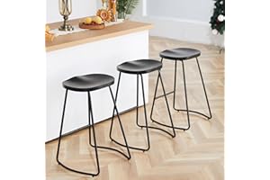 HeuGah Bar Stools Set of 3, Counter Height Saddle Seat Bar Stools, 26" Backless Barstool for Kitchen Island, Black Wood Bar Stools Easy to Assemble (Black, 3 PCS 26Inch Counter Chair)
