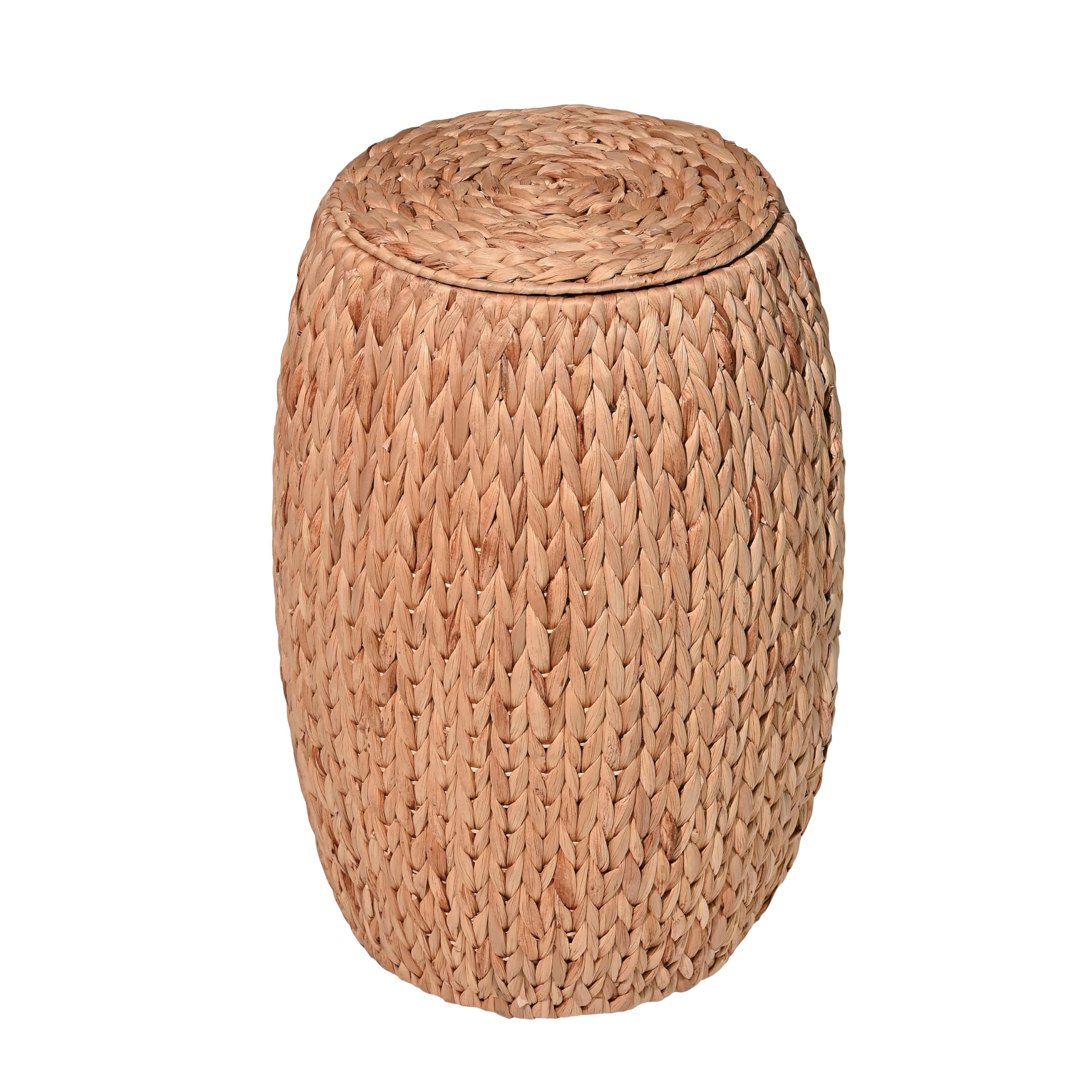 happimess SSL1001A Colt 21.06″ Coastal Bohemian Handwoven Hyacinth Barrel Storage Stool with Lid,Natural for Storage and Decoration in Bathroom, Bedroom, Living Room