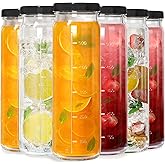 Huichuiero [6 Pack] 20 Oz Glass Juicing Bottles w Airtight Lids - Reusable Drinking Jars w Scale Marker, Travel Water Cups - Tall Mason Jar for Kombucha, Vanilla Extract(Extra 2 Lids)